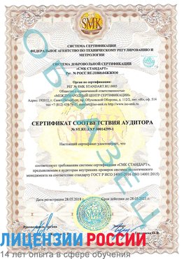 Образец сертификата соответствия аудитора №ST.RU.EXP.00014299-1 Клин Сертификат ISO 14001